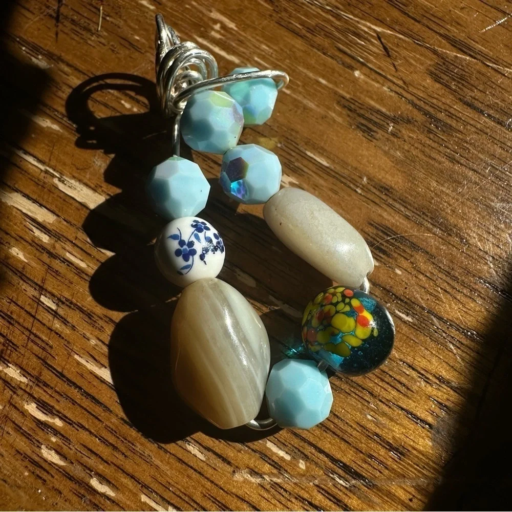 Collage Beaded Pendant Assemblage Art OOAK Elegant Multicolor Necklace 1600Y
